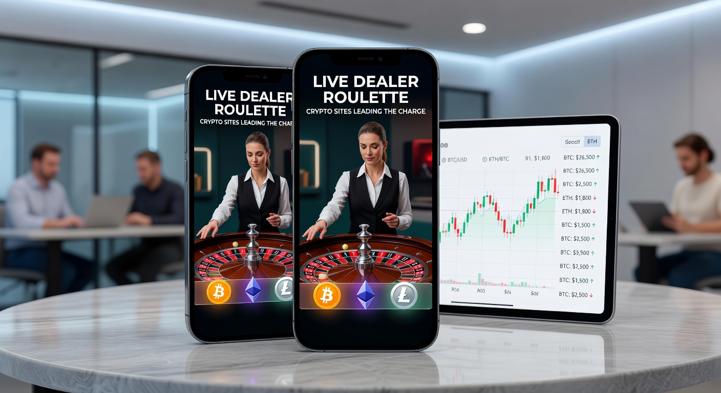 Close-up of a dealer's hands placing the ball on a roulette wheel during a live mobile stream, with cryptocurrency icons and mobile betting interface overlaid
