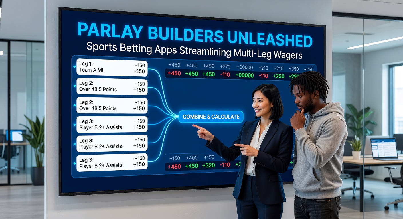 Screenshot of a sports betting app displaying a parlay builder interface with multiple game legs and live odds updates